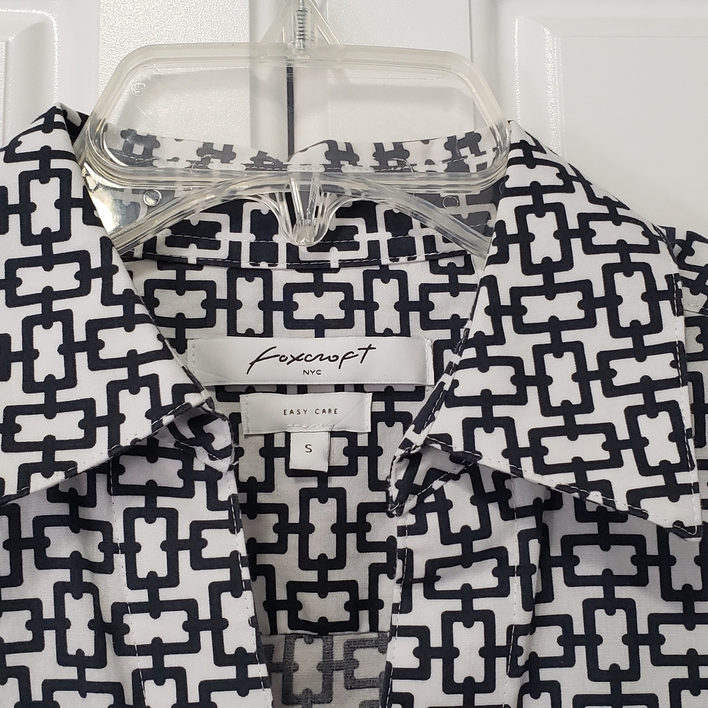 Foxcroft Black and White Notched Collar Button Down Shirt - Picture 2 of 10